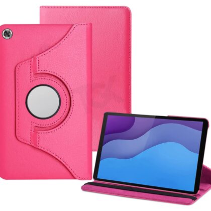 TGK 360 Degree Rotating Leather Smart Rotary Swivel Stand Case Cover for Lenovo Tab M10 HD 2nd Gen TB-X306X / Smart Tab M10 HD 2nd Gen TB-X306F (Hot Pink)