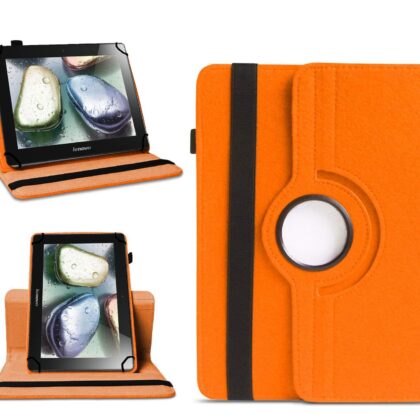 TGK 360 Degree Rotating Universal 3 Camera Hole Leather Stand Case Cover for Lenovo IdeaTab S6000H 10 inch – Orange