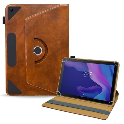 TGK Rotating Leather Stand Flip Case for Alcatel 3T 10 Tablet Cover (2020 Released) Amber-Orange