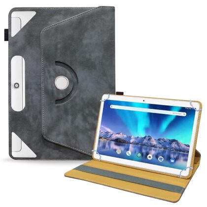 TGK Rotating Leather Stand Flip Case Compatible for Lava Magnum XL Tablet Cover 10.1 inch (Stone-Grey)