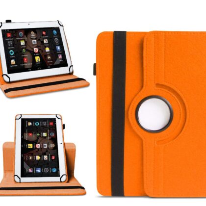 TGK 360 Degree Rotating Universal 3 Camera Hole Leather Stand Case Cover for IBALL Slide 3G 1026-Q18 (10.1 inch) Tablet – Orange