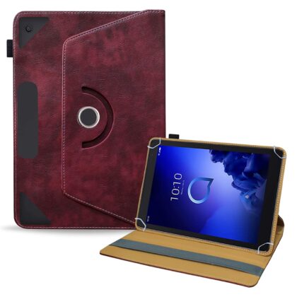 TGK Rotating Leather Stand Flip Case for Alcatel 3T 10 Tablet Cover (2019 Released) Wine Red