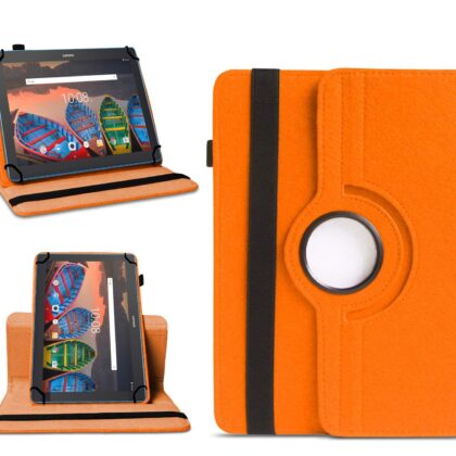 TGK 360 Degree Rotating Universal 3 Camera Hole Leather Stand Case Cover for Lenovo Tab X103F 10 inch – Orange