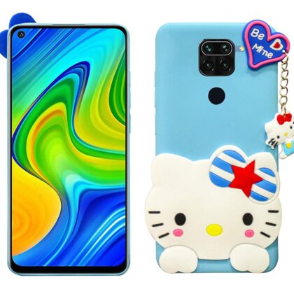 TGK Kitty Mobile Covers, Silicone Back Case Compatible for Redmi Note 9 Cover (Sky Blue)