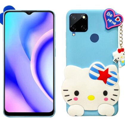 TGK Kitty Mobile Cover, Silicone Back Case Compatible for Realme C15 Cover (Sky Blue)