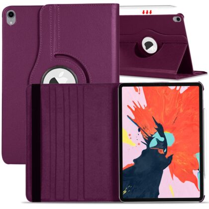 TGK 360 Degree Rotating Leather Auto Sleep Wake Function Smart Case Cover for iPad Pro 12.9 inch 3rd Gen 2018 Model A1876 A2014 A1895 A1983 (Purple)