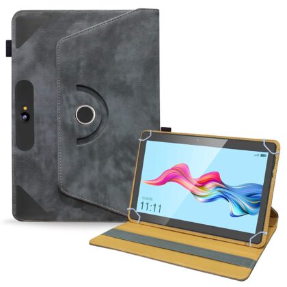 TGK Rotating Leather Stand Flip Case for Swipe Slate 2 Tablet Cover 10.1-inch (Stone-Grey)
