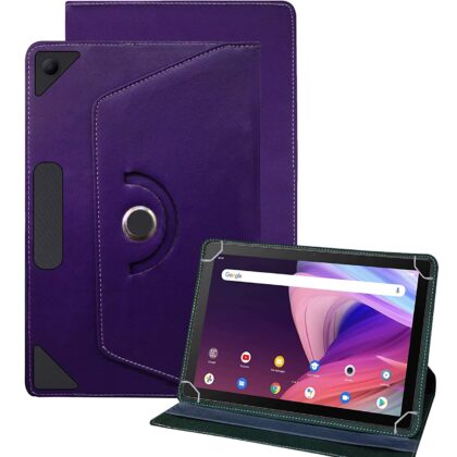 TGK Universal 360 Degree Rotating Leather Rotary Swivel Stand Case for TCL Tab 10 Cover FHD Tablet (Purple)