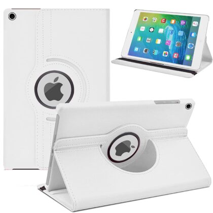 TGK 360 Degree Rotating Leather Smart Case Cover Stand for iPad Mini 2 Cover, Mini 3, Mini 1 (7.9 Inch) Model A1432 A1454 A1455 A1489 A1490 A1491 A1599 A1600 – White