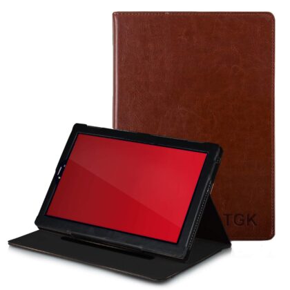 TGK Genuine Leather Ultra Compact Slim Folding Folio Cover Case for iball Avid 8 inch Tablet (Plain Brown)