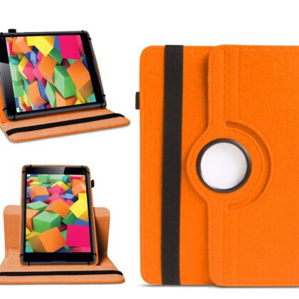 TGK 360 Degree Rotating Universal 3 Camera Hole Leather Stand Case Cover for iBall Slide Cuboid 8 inch Tablet-Orange