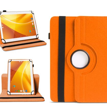 TGK 360 Degree Rotating Universal 3 Camera Hole Leather Stand Case Cover for Swipe Slate Pro 10 inch Tablet – Orange