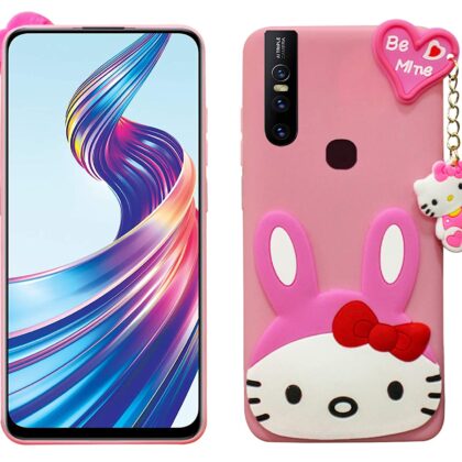 TGK Kitty Mobile Covers, Silicone Back Case Compatible for Vivo V15 Cover (Pink)