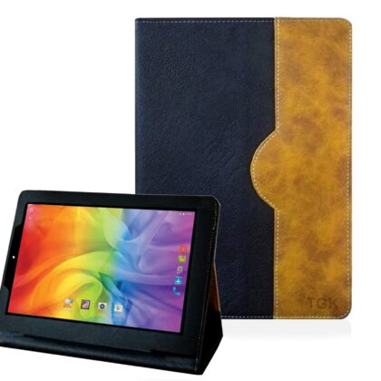 TGK Genuine Leather Business Design Ultra Compact Slim Folding Folio Cover Case for iBall Slide Wondro 10 Tablet 10.1 inch (Black)
