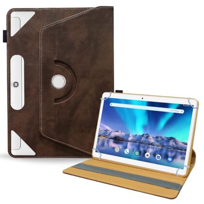 TGK Rotating Leather Stand Flip Case Compatible for Lava Magnum XL Tablet Cover 10.1 inch (Dark Brown)