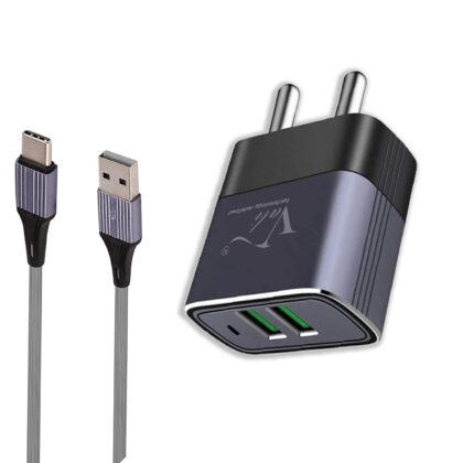 Vali V-2205QC 3.1A Dual USB Charger, Fast Charging Power Adaptor with Type-C Cable (Black)