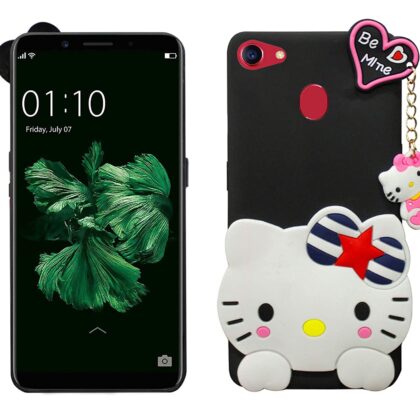 TGK Kitty Mobile Cover, Silicone Back Case Compatible for OPPO F5 Cover (Black)