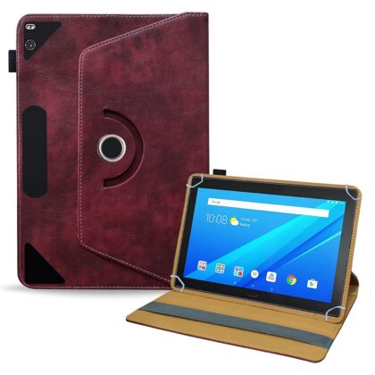 TGK Rotating Leather Flip Stand Case for Lenovo Tab 4 10 Plus Cover 10.1 inch Tablet (Wine Red)