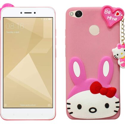 TGK Kitty Mobile Covers, Silicone Back Case Compatible for Xiaomi Redmi 4 / 4X Cover (Pink)