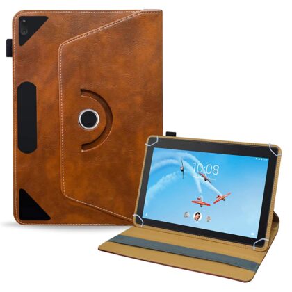 TGK Rotating Leather Flip Stand Case for Lenovo Tab E10 Cover 10.1 Inch Model Number TB-X104F 2018 Release Tablet (Amber-Orange)