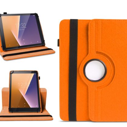 TGK 360 Degree Rotating Universal 3 Camera Hole Leather Stand Case Cover for iBall Premio Tablet 8 inch-Orange