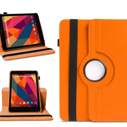 TGK 360 Degree Rotating Universal 3 Camera Hole Leather Stand Case Cover for Micromax Canvas P680 Tablet 8 inch-Orange