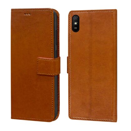 TGK 360 Degree Protection | Protective Design Leather Wallet Flip Cover with Card Holder | Photo Frame | Inner TPU Back Case Compatible for Redmi 9A / Redmi 9i (Brown)