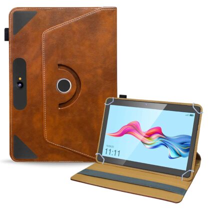 TGK Rotating Leather Stand Flip Case for Swipe Slate 2 Tablet Cover 10.1-inch (Amber-Orange)