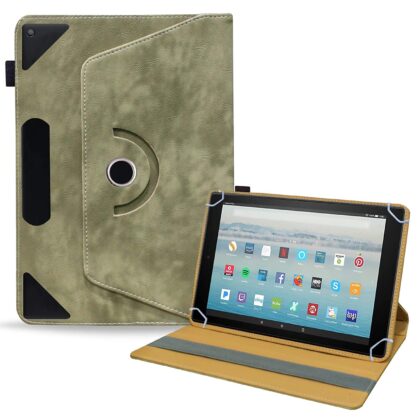 TGK Rotating Leather Stand Flip Case for Fire HD 10 Tablet Cover (Asparagus- Green)