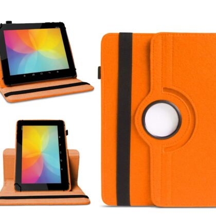 TGK 360 Degree Rotating Universal 3 Camera Hole Leather Stand Case Cover for Lenovo Tab 3 10 Business 10.1″ Tablet – Orange