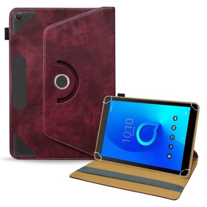 TGK Rotating Leather Tablet Stand Flip Case for Alcatel 1T 10 inch Tablet cover (Wine Red)