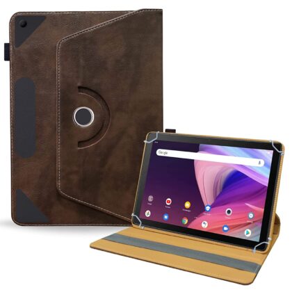 TGK Rotating Leather Flip Case with Viewing Stand Cover for TCL Tab 10 FHD Tablet (Dark Brown)