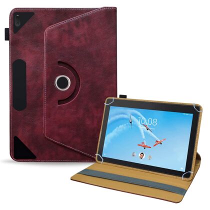 TGK Rotating Leather Flip Stand Case for Lenovo Tab E10 Cover 10.1 Inch Model Number TB-X104F 2018 Release Tablet (Wine Red)