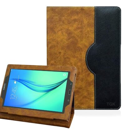 TGK Genuine Leather Business Design Ultra Compact Slim Folding Folio Cover Case for Samsung Galaxy Tab A 8.0 2015 Release (SM-T350/T351/T355/P350/P355) Brown