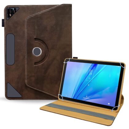 TGK Rotating Leather Flip Case with Viewing Stand Cover for TCL Tab 10s 10.1 inches Tablet (Dark Brown)