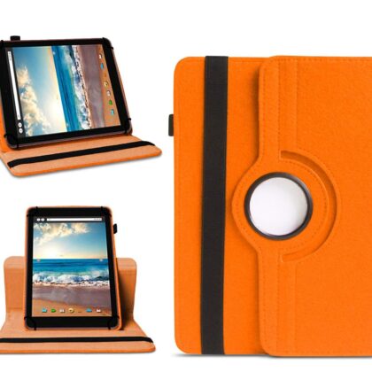 TGK 360 Degree Rotating Universal 3 Camera Hole Leather Stand Case Cover for Dell Venue 8 Tablet (8 inch)-Orange
