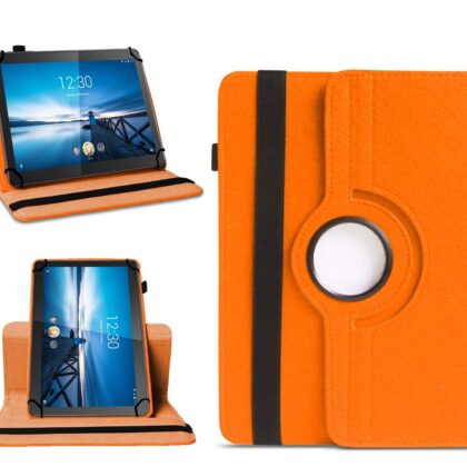 TGK 360 Degree Rotating Universal 3 Camera Hole Leather Stand Case Cover for Lenovo Tab M10 X605l Tablet (10.1 inch) – Orange