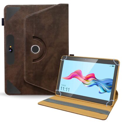 TGK Rotating Leather Stand Flip Case for Swipe Slate 2 Tablet Cover 10.1-inch (Dark Brown)