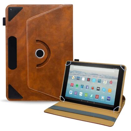 TGK Rotating Leather Stand Flip Case for Fire HD 10 Tablet Cover (Amber-Orange)