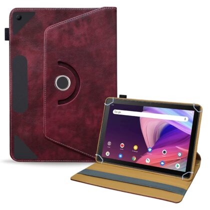 TGK Rotating Leather Flip Case with Viewing Stand Cover for TCL Tab 10 FHD Tablet (Wine Red)