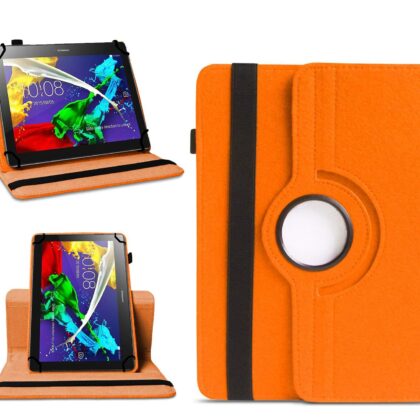 TGK 360 Degree Rotating Universal 3 Camera Hole Leather Stand Case Cover for Lenovo Tab 2 A10-70 10.1″ Tablet – Orange
