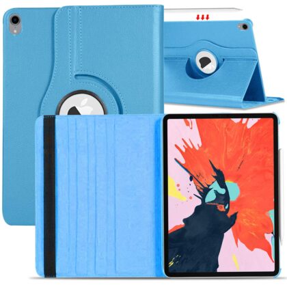 TGK 360 Degree Rotating Leather Auto Sleep Wake Function Smart Case Cover for iPad Pro 12.9 inch 3rd Gen 2018 Model A1876 A2014 A1895 A1983 (Sky Blue)