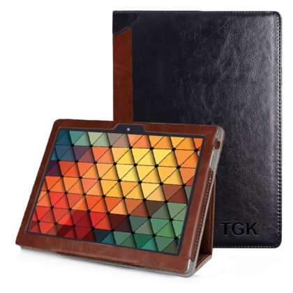 TGK Genuine Leather Ultra Compact Slim Folding Folio Cover Case for iBall Slide Majestic 01 Tablet (10.1 inch) – Black
