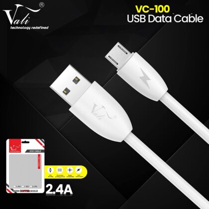 Vali VC-100 Micro USB Data & Fast Charging Cable, USB Cable for Micro USB Devices, (1-Meter) White