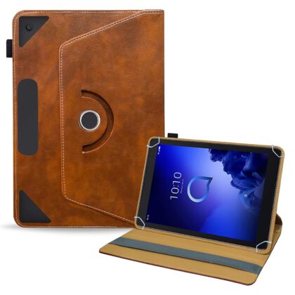 TGK Rotating Leather Stand Flip Case for Alcatel 3T 10 Tablet Cover (2019 Released) Amber-Orange