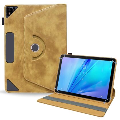 TGK Rotating Leather Flip Case with Viewing Stand Cover for TCL Tab 10s 10.1 inches Tablet (Desert Brown)