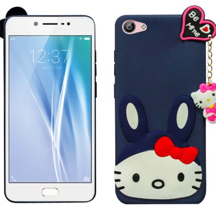 TGK Kitty Mobile Covers, Silicone Back Case Compatible for Vivo V5 Cover (Dark Blue)