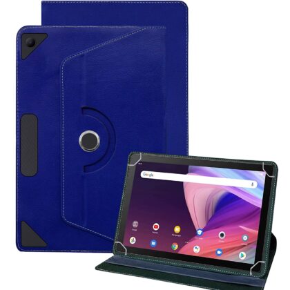 TGK Universal 360 Degree Rotating Leather Rotary Swivel Stand Case for TCL Tab 10 Cover FHD Tablet (Dark Blue)