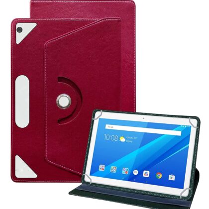 TGK Universal 360 Degree Rotating Leather Rotary Swivel Stand Case Cover for Lenovo Tab M10 FHD 3rd Gen 10.1 inch (Wine-Red)