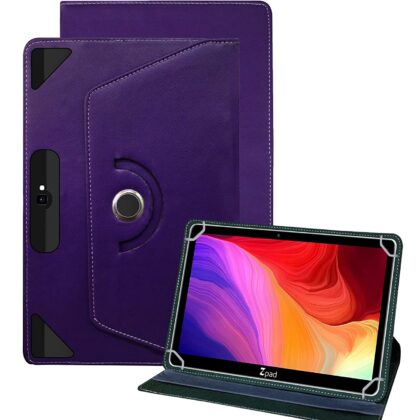 TGK Universal 360 Degree Rotating Leather Rotary Swivel Stand Case Cover for Wishtel IRA ZPAD 10.1 inch Tablet (Purple)
